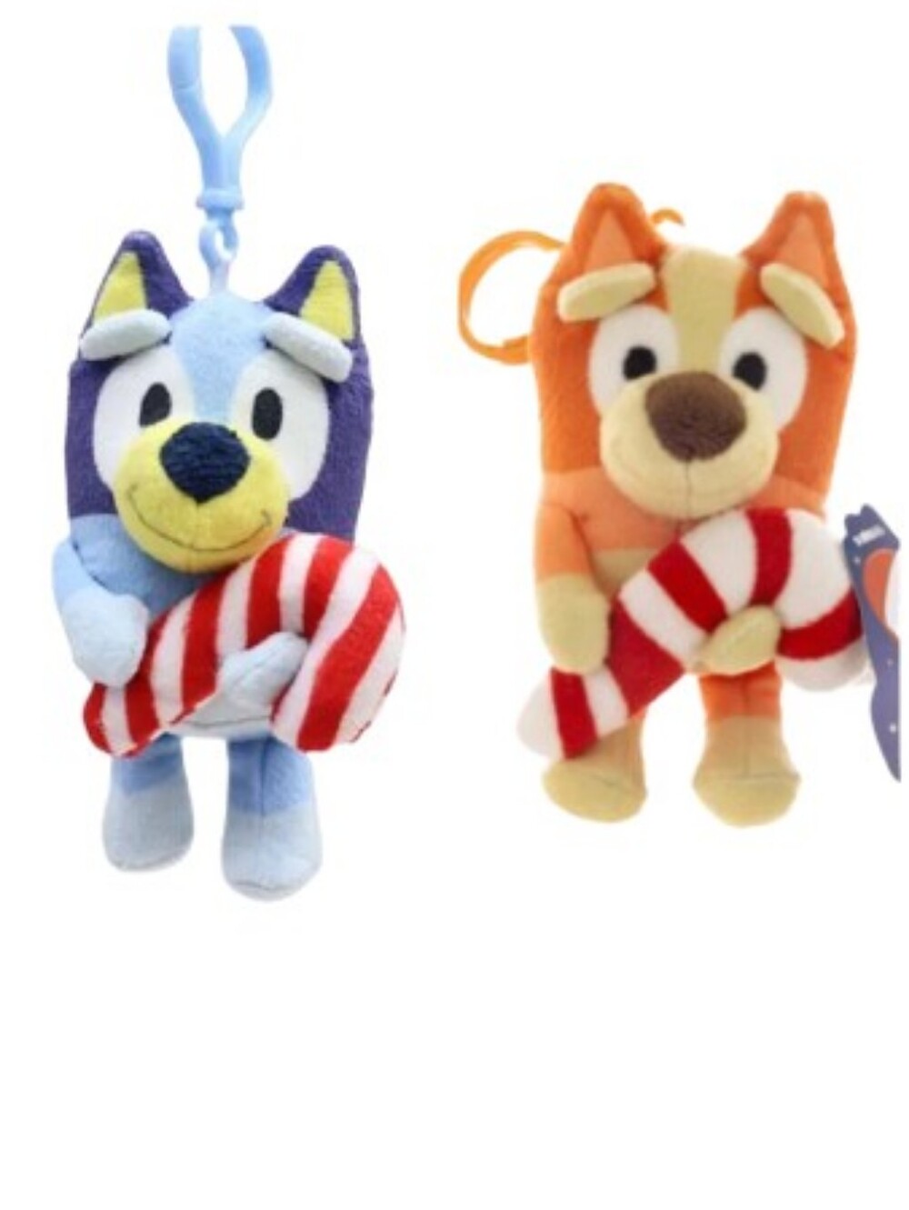 DanDee Bluey & Bingo Candy Cane 4" Plush Backpack Clips